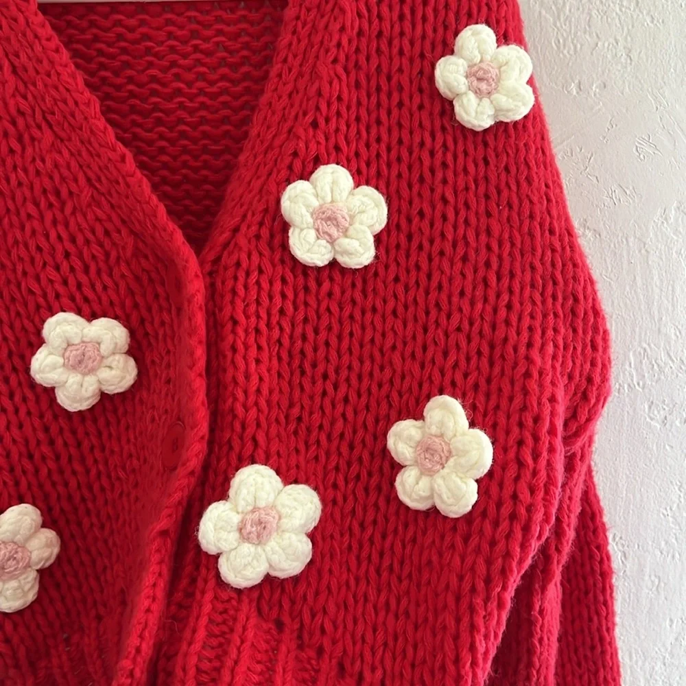 Anthropologie Luna Ivy Cardigan Sweater 3D Flowers Medium - Picture 4 of 9